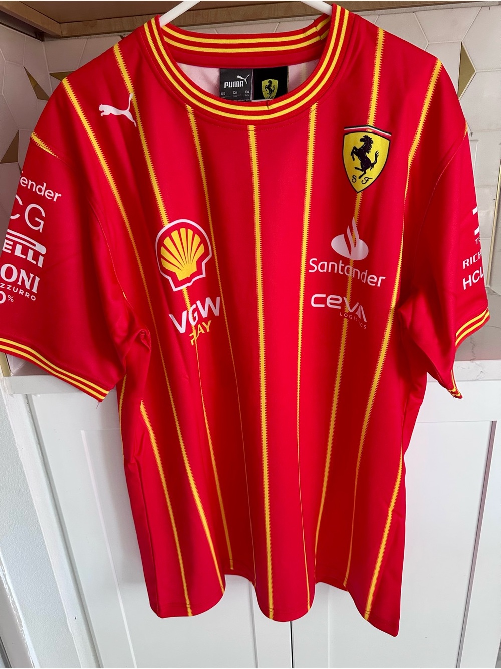 F1 Scuderia Ferrari Red & Yellow Striped Team Jersey